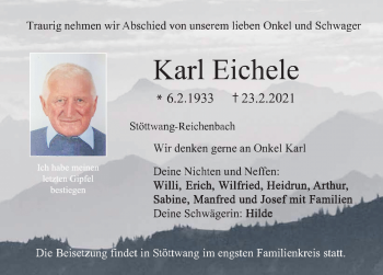 Traueranzeige von Karl Eichele von Allgäuer Zeitung, Kaufbeuren/Buchloe