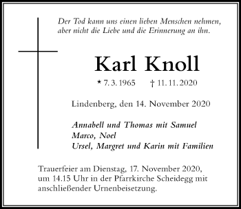 Traueranzeige von Karl Knoll von Der Westallgäuer