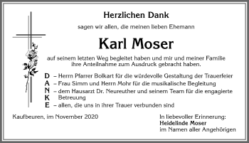 Traueranzeige von Karl Moser von Allgäuer Zeitung, Kaufbeuren/Buchloe