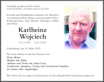 Traueranzeige von Karlheinz Wojciech von Der Westallgäuer