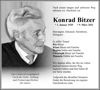 Traueranzeige von Konrad Bitzer von Memminger Zeitung