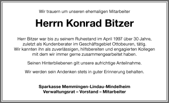 Traueranzeige von Konrad Bitzer von Memminger Zeitung