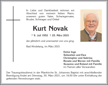 Traueranzeige von Kurt Novak von Allgäuer Anzeigeblatt