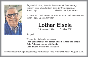 Traueranzeige von Lothar Eisele von Allgäuer Zeitung,Kempten