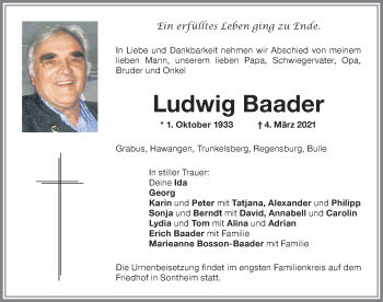 Traueranzeige von Ludwig Baader von Allgäuer Zeitung