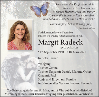 Traueranzeige von Margit Radeck von Memminger Zeitung