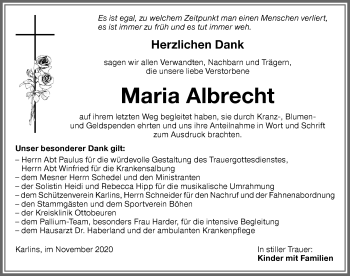 Traueranzeige von Maria Albrecht von Memminger Zeitung