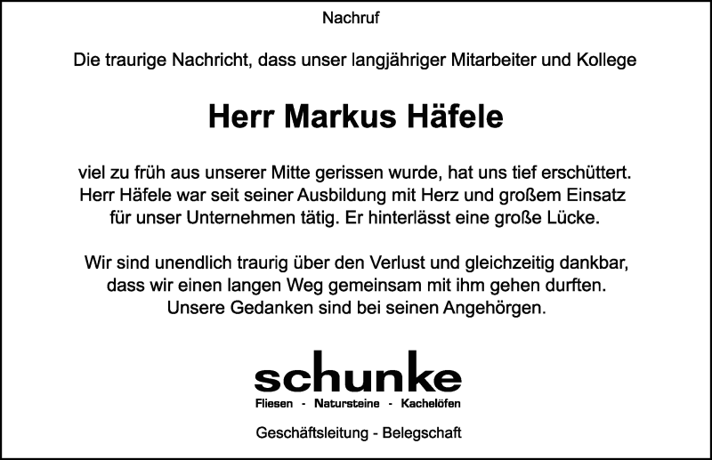  Traueranzeige für Markus Häfele vom 02.03.2021 aus Memminger Zeitung