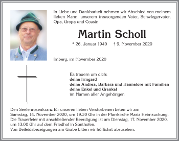 Traueranzeige von Martin Scholl von Allgäuer Anzeigeblatt