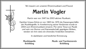 Traueranzeige von Martin Vogler von Allgäuer Anzeigeblatt