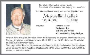 Traueranzeige von Marzellin Keller von Allgäuer Zeitung, Füssen