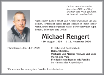 Traueranzeige von Michael Rengert von Allgäuer Anzeigeblatt