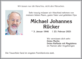 Traueranzeige von Michael Johannes Rücker von Allgäuer Zeitung,Kempten