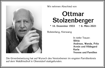 Traueranzeige von Ottmar Stolzenberger von Allgäuer Anzeigeblatt