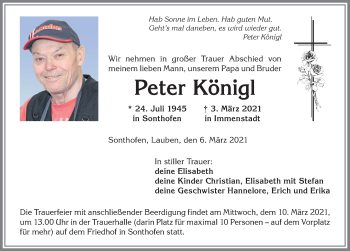 Traueranzeige von Peter Königl von Allgäuer Anzeigeblatt