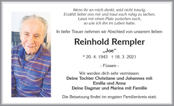 Traueranzeige von Reinhold Rempler von Allgäuer Zeitung, Füssen