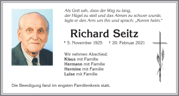 Traueranzeige von Richard Seitz von Allgäuer Zeitung