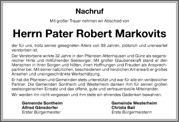 Traueranzeige von Robert Markovits von Memminger Zeitung
