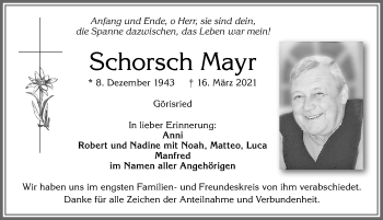 Traueranzeige von Schorsch Mayr von Allgäuer Zeitung, Marktoberdorf