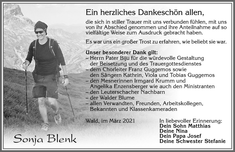  Traueranzeige für Sonja Blenk vom 12.03.2021 aus Allgäuer Zeitung