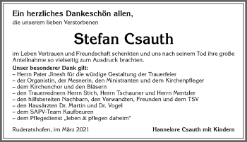 Traueranzeige von Stefan Csauth von Allgäuer Zeitung, Marktoberdorf