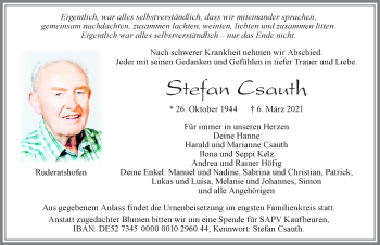 Traueranzeige von Stefan Csauth von Allgäuer Zeitung, Marktoberdorf