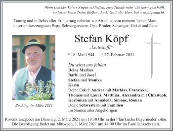 Traueranzeige von Stefan Köpf von Allgäuer Zeitung, Füssen