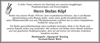 Traueranzeige von Stefan Köpf von Allgäuer Zeitung, Füssen