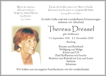 Traueranzeige von Theresa Dressel von Allgäuer Zeitung, Füssen
