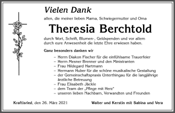 Traueranzeige von Theresia Berchtold von Allgäuer Zeitung, Marktoberdorf