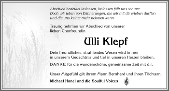 Traueranzeige von Ulli Klepf von Allgäuer Anzeigeblatt