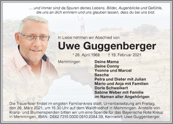 Traueranzeige von Uwe Guggenberger von Memminger Zeitung