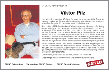 Traueranzeige von Viktor Pilz von Memminger Zeitung