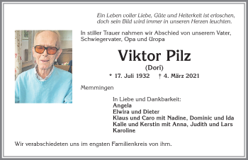 Traueranzeige von Viktor Pilz von Memminger Zeitung