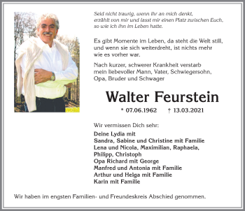 Traueranzeige von Walter Feurstein von Allgäuer Anzeigeblatt