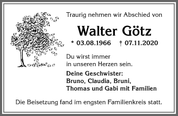 Traueranzeige von Walter Götz von Allgäuer Anzeigeblatt