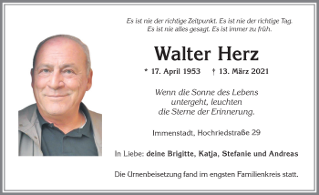 Traueranzeige von Walter Herz von Allgäuer Anzeigeblatt