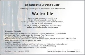 Traueranzeige von Walter Ille von Allgäuer Zeitung, Kaufbeuren/Buchloe
