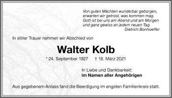 Traueranzeige von Walter Kolb von Memminger Zeitung