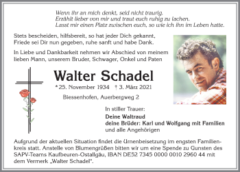 Traueranzeige von Walter Schadel von Allgäuer Zeitung