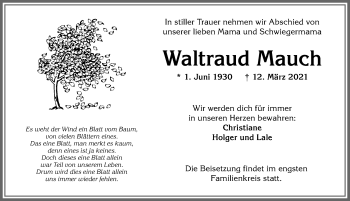 Traueranzeige von Waltraud Mauch von Allgäuer Anzeigeblatt
