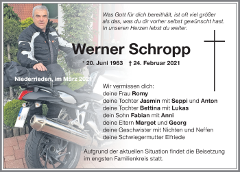 Traueranzeige von Werner Schropp von Memminger Zeitung