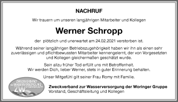 Traueranzeige von Werner Schropp von Memminger Zeitung