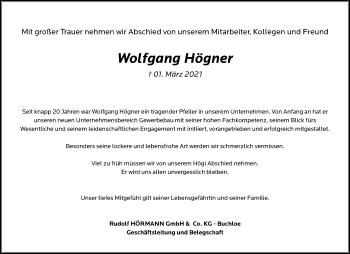 Traueranzeige von Wolfgang Högner von Allgäuer Zeitung