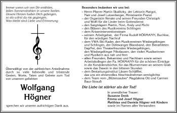 Traueranzeige von Wolfgang Högner von Allgäuer Zeitung
