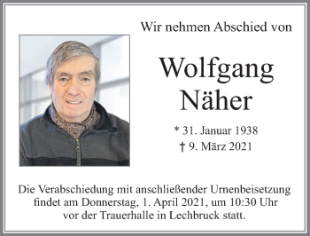 Traueranzeige von Wolfgang Näher von Allgäuer Zeitung, Füssen