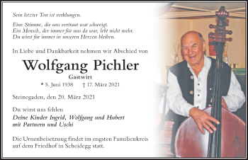Traueranzeige von Wolfgang Pichler von Der Westallgäuer