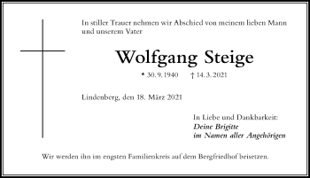Traueranzeige von Wolfgang Steige von Der Westallgäuer