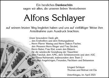 Traueranzeige von Alfons Schlayer von Allgäuer Zeitung