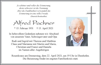 Traueranzeige von Alfred Pachner von Allgäuer Zeitung, Marktoberdorf